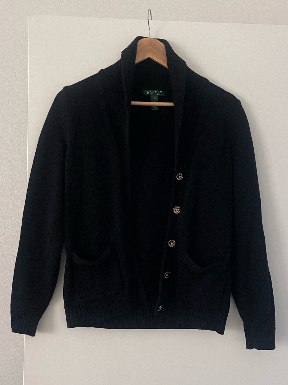 Lauren Ralph Lauren Black Shawl Collar Cardigan Sweater